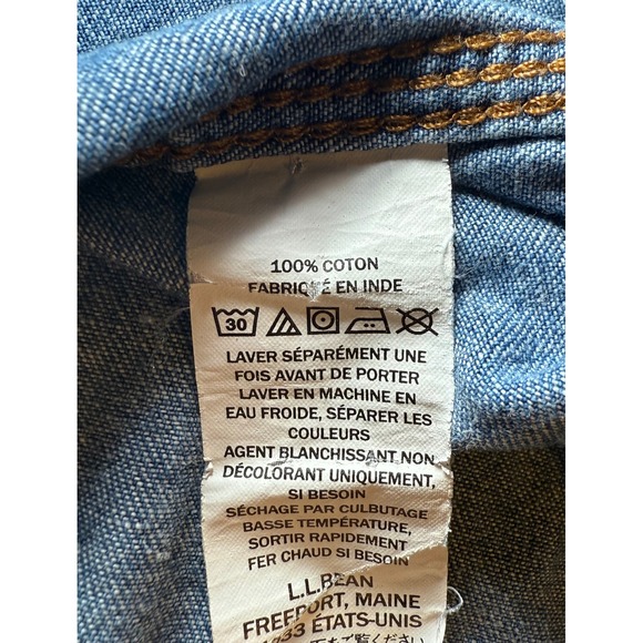 L.L.Bean Denim Shirt Men's Medium Blue Button Up Long Sleeve Traditional Fit - Picture 5 of 9